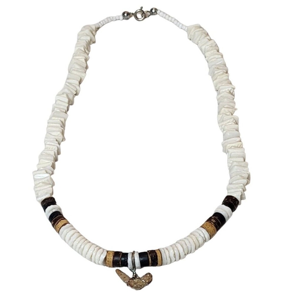 Puka Shell Shark Tooth Chip Necklace Jewelry Beach Surfer Ocean Hawaiian